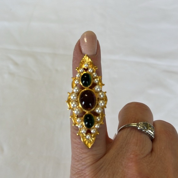 BEN AMUN 24k Gold Plated Tudor Swarovski Crystal Arabic Royal Vintage Ring NWOT - Picture 5 of 8